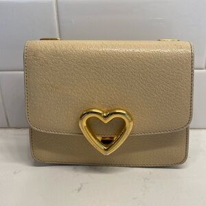 Vintage 90s Moschino Beige Cream Gold Heart Mini Bag Clutch